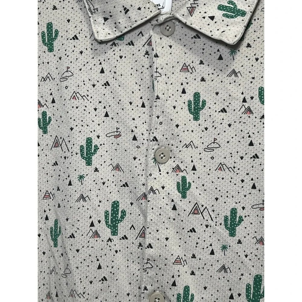 Adidas Adicross Shirt Mens 2XL Tan AOP Cactus Aztec Golf Short Sleeve SKU62